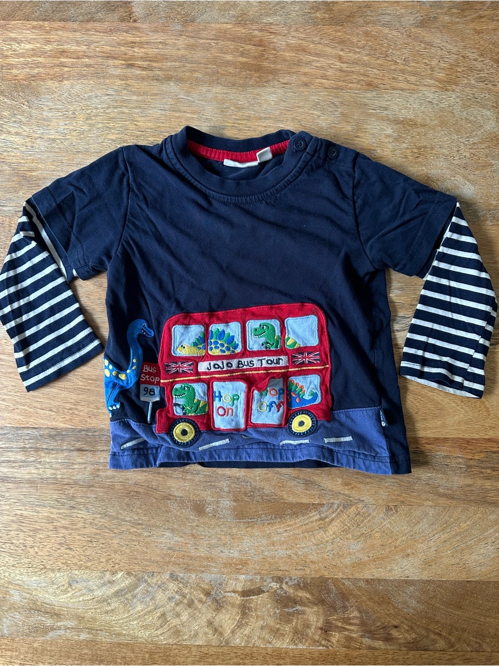 JoJo Maman Bebe - bites fun graphic dino/bus tee, 18-24 months